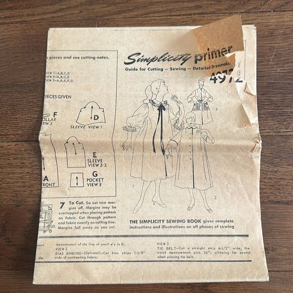 Vintage 1954 Simplicity 4972 Misses Duster, Negligee & Housecoat Sewing Pattern - Picture 4 of 4